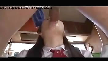 A girl who wore a uniform blows a blowjob